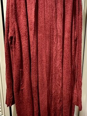Barefoot Dreams Long Open Front Cardigan in Deep Red
